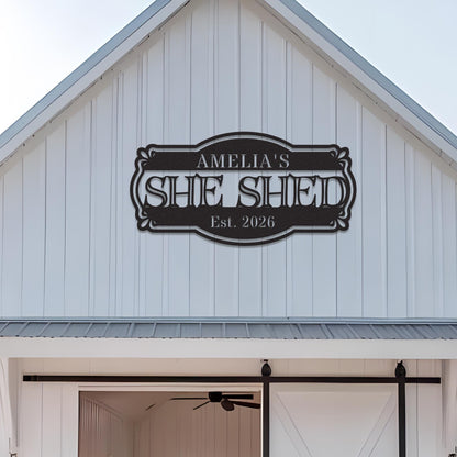Custom She Shed Metal Sign, Personalized Garden Shed Wall Decor, Backyard Shed Name Sign, Outdoor Rustic Gift for Her
