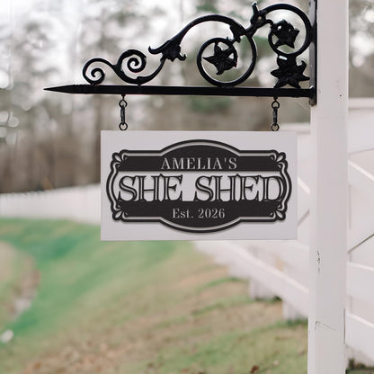 Custom She Shed Metal Sign, Personalized Garden Shed Wall Decor, Backyard Shed Name Sign, Outdoor Rustic Gift for Her