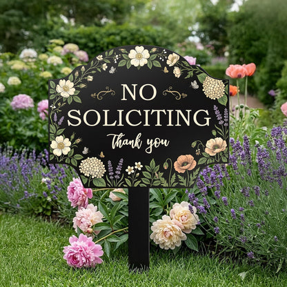 No Soliciting Metal Yard Sign, Floral Garden Warning Sign, Polite No Soliciting Sign, Outdoor Lawn Decor, Front Yard Sign Gift