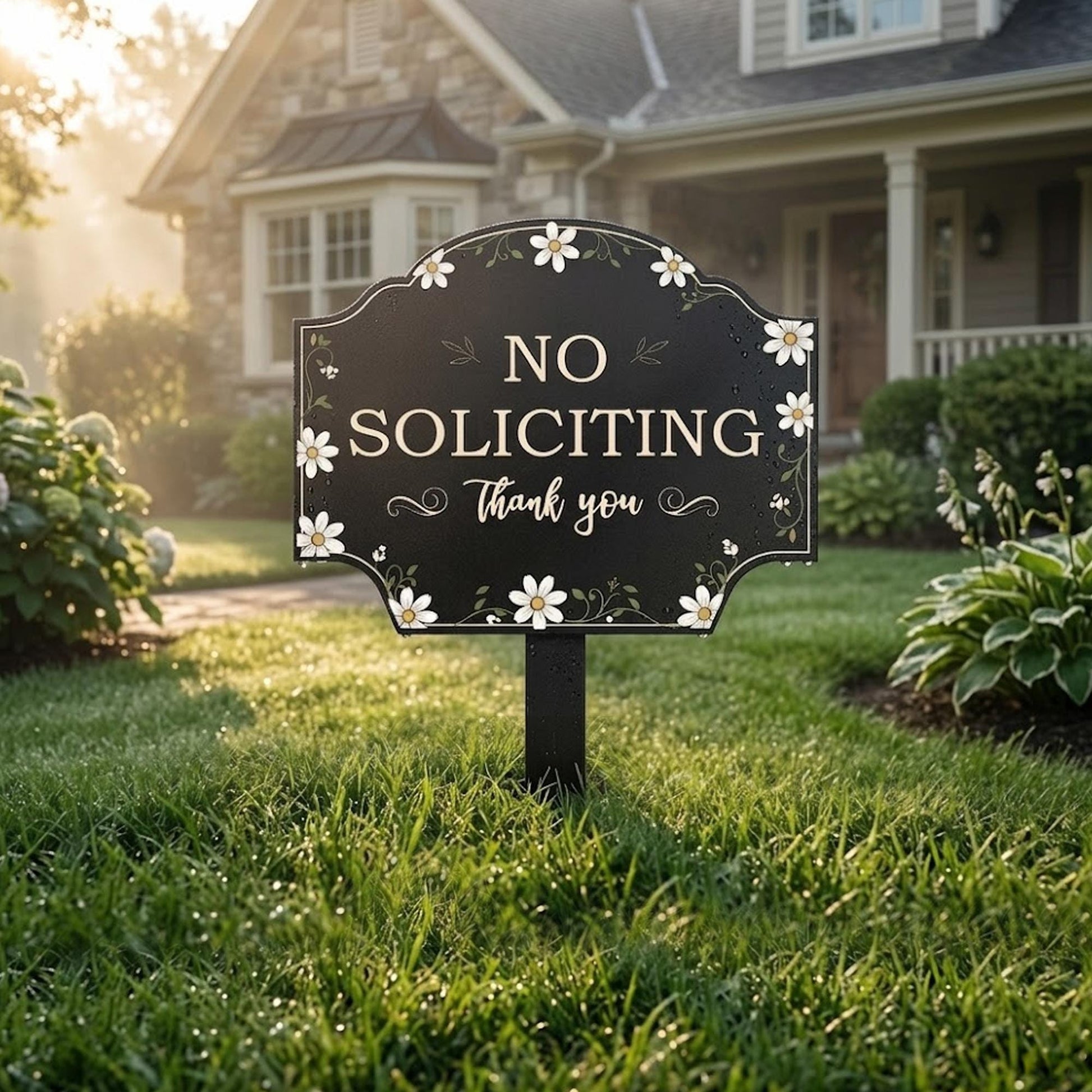 No Soliciting Metal Yard Sign, Floral Garden Warning Sign, Polite No Soliciting Sign, Outdoor Lawn Decor, Front Yard Sign Gift