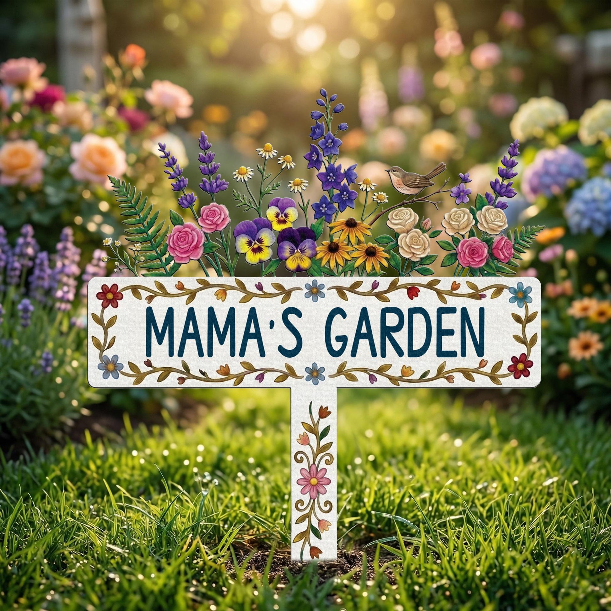 Floral Mama Garden Stake, Metal Garden Sign for Grandma, Outdoor Yard Decor, Mother’s Day Gift, Personalized Garden Gift