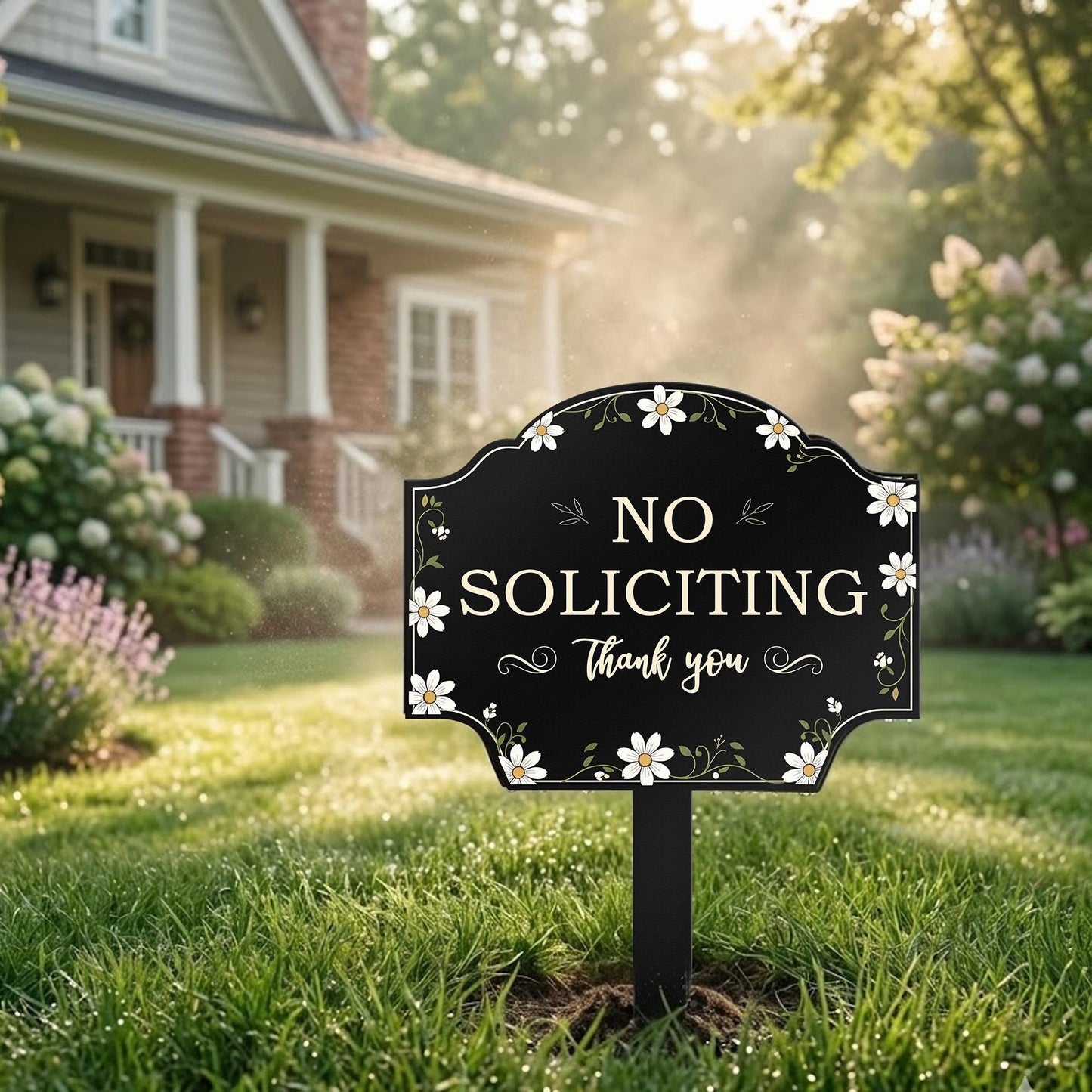 No Soliciting Metal Yard Sign, Floral Garden Warning Sign, Polite No Soliciting Sign, Outdoor Lawn Decor, Front Yard Sign Gift