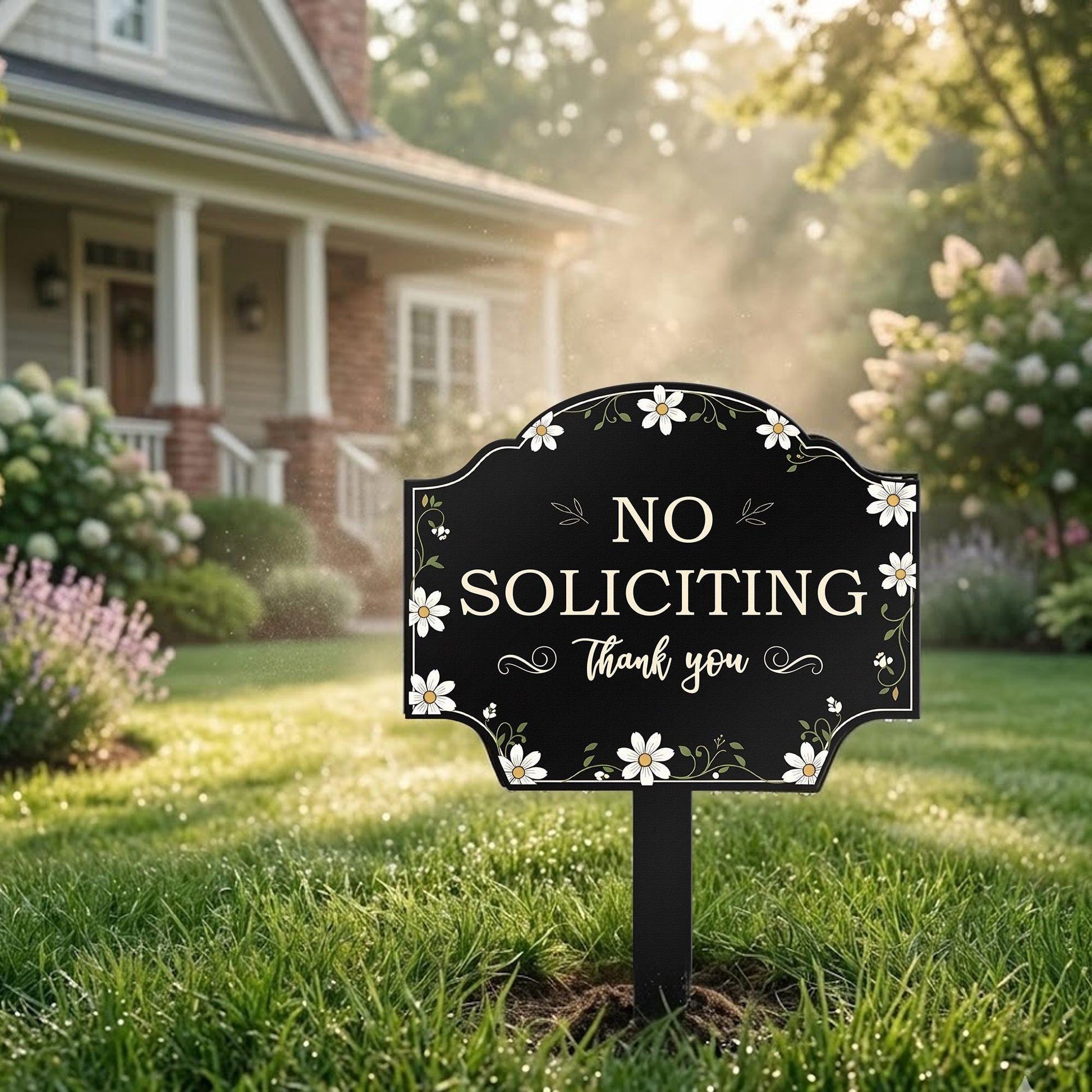 No Soliciting Metal Yard Sign, Floral Garden Warning Sign, Polite No Soliciting Sign, Outdoor Lawn Decor, Front Yard Sign Gift
