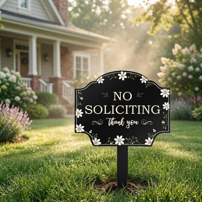 No Soliciting Metal Yard Sign, Floral Garden Warning Sign, Polite No Soliciting Sign, Outdoor Lawn Decor, Front Yard Sign Gift