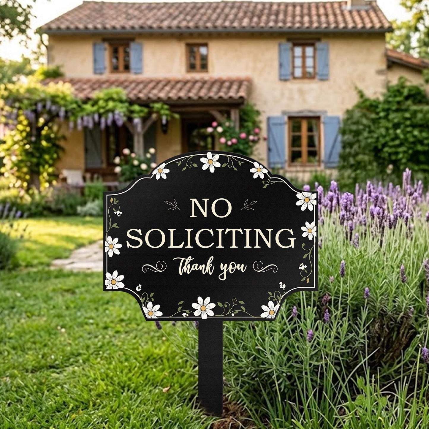 No Soliciting Metal Yard Sign, Floral Garden Warning Sign, Polite No Soliciting Sign, Outdoor Lawn Decor, Front Yard Sign Gift