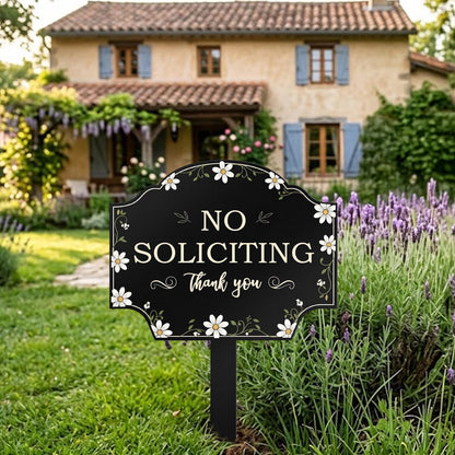 No Soliciting Metal Yard Sign, Floral Garden Warning Sign, Polite No Soliciting Sign, Outdoor Lawn Decor, Front Yard Sign Gift