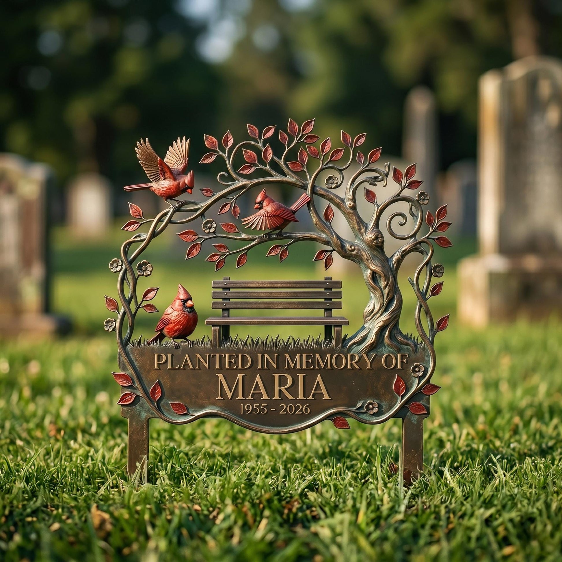 Custom Cardinal Remembrance Stake, Metal Cemetery Decorations,  Remembrance Stake, Outdoor Sign, Sympathy Garden Decor