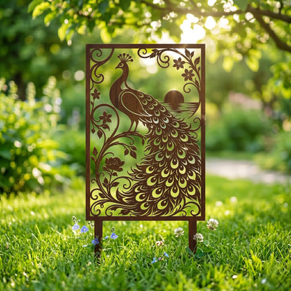 Metal Bird Garden Decoration, Peacock Yard Stake for Flower Bed, Outdoor Metal Art Panel, Decorative Garden Border Sign