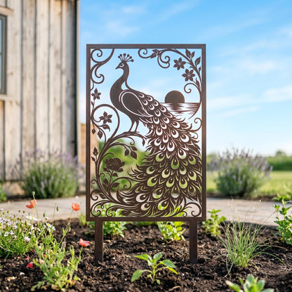 Metal Bird Garden Decoration, Peacock Yard Stake for Flower Bed, Outdoor Metal Art Panel, Decorative Garden Border Sign