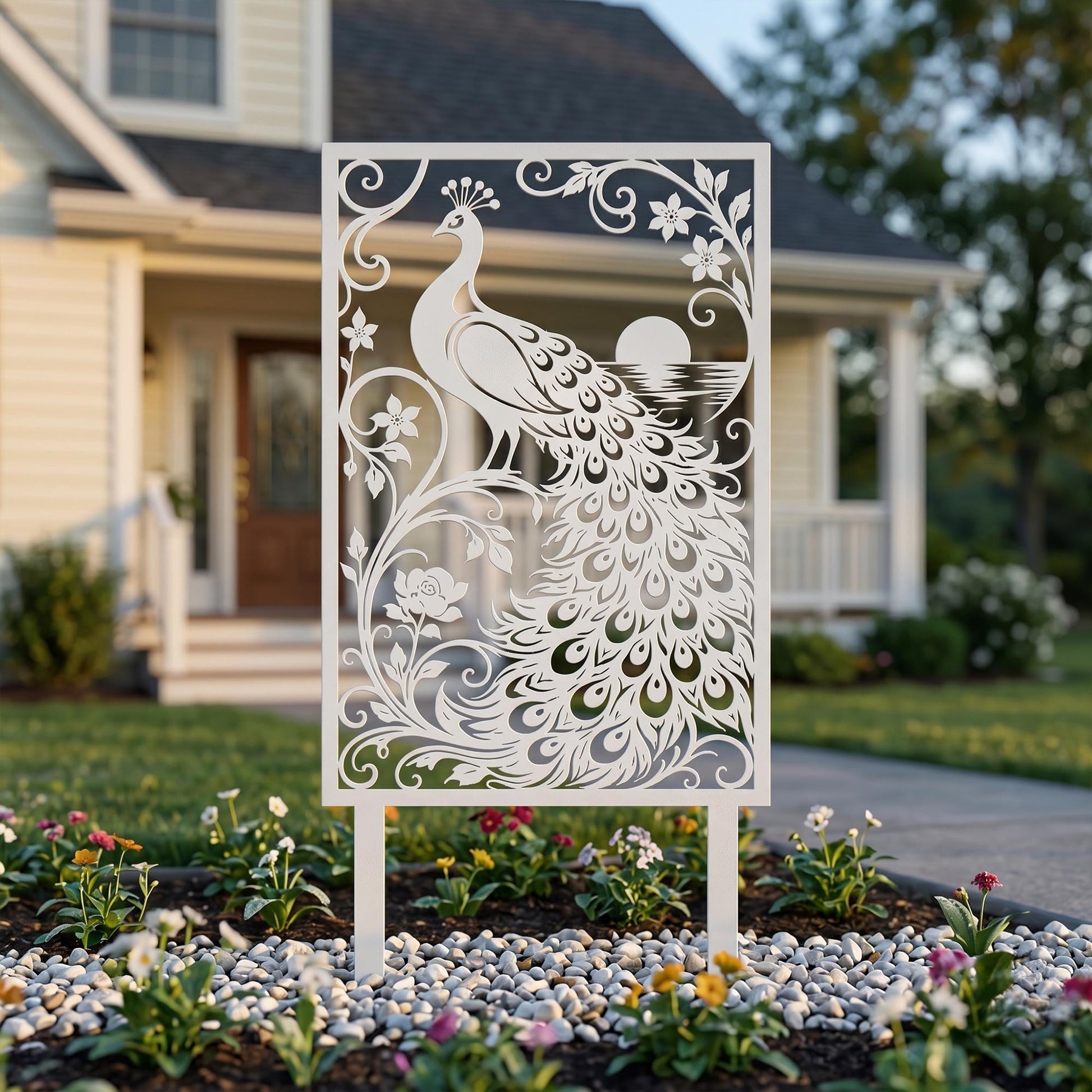 Metal Bird Garden Decoration, Peacock Yard Stake for Flower Bed, Outdoor Metal Art Panel, Decorative Garden Border Sign
