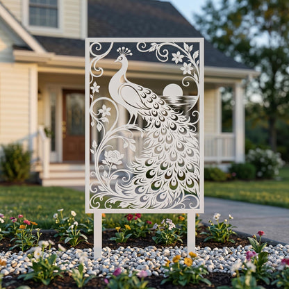 Metal Bird Garden Decoration, Peacock Yard Stake for Flower Bed, Outdoor Metal Art Panel, Decorative Garden Border Sign