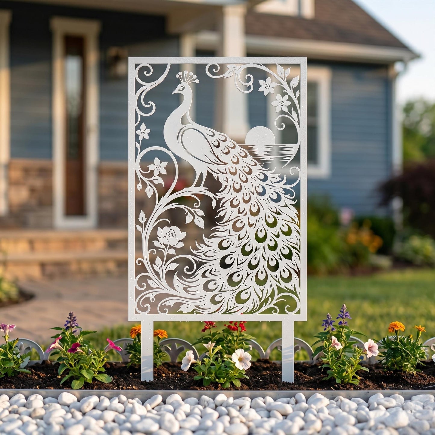 Metal Bird Garden Decoration, Peacock Yard Stake for Flower Bed, Outdoor Metal Art Panel, Decorative Garden Border Sign