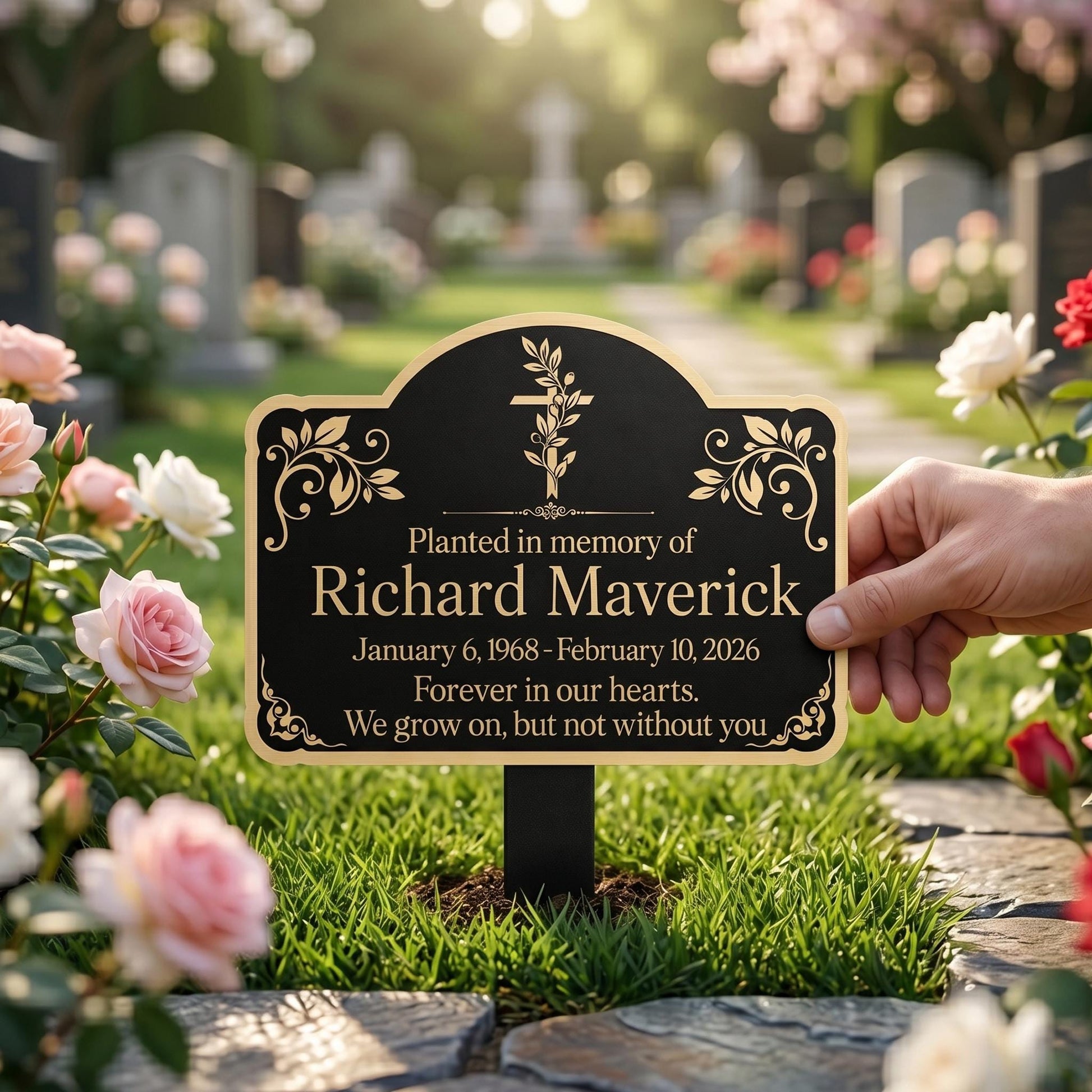 Custom Cross Memorial Metal Stake: Custom Grave Marker with Name And Date, Sympathy Gift
