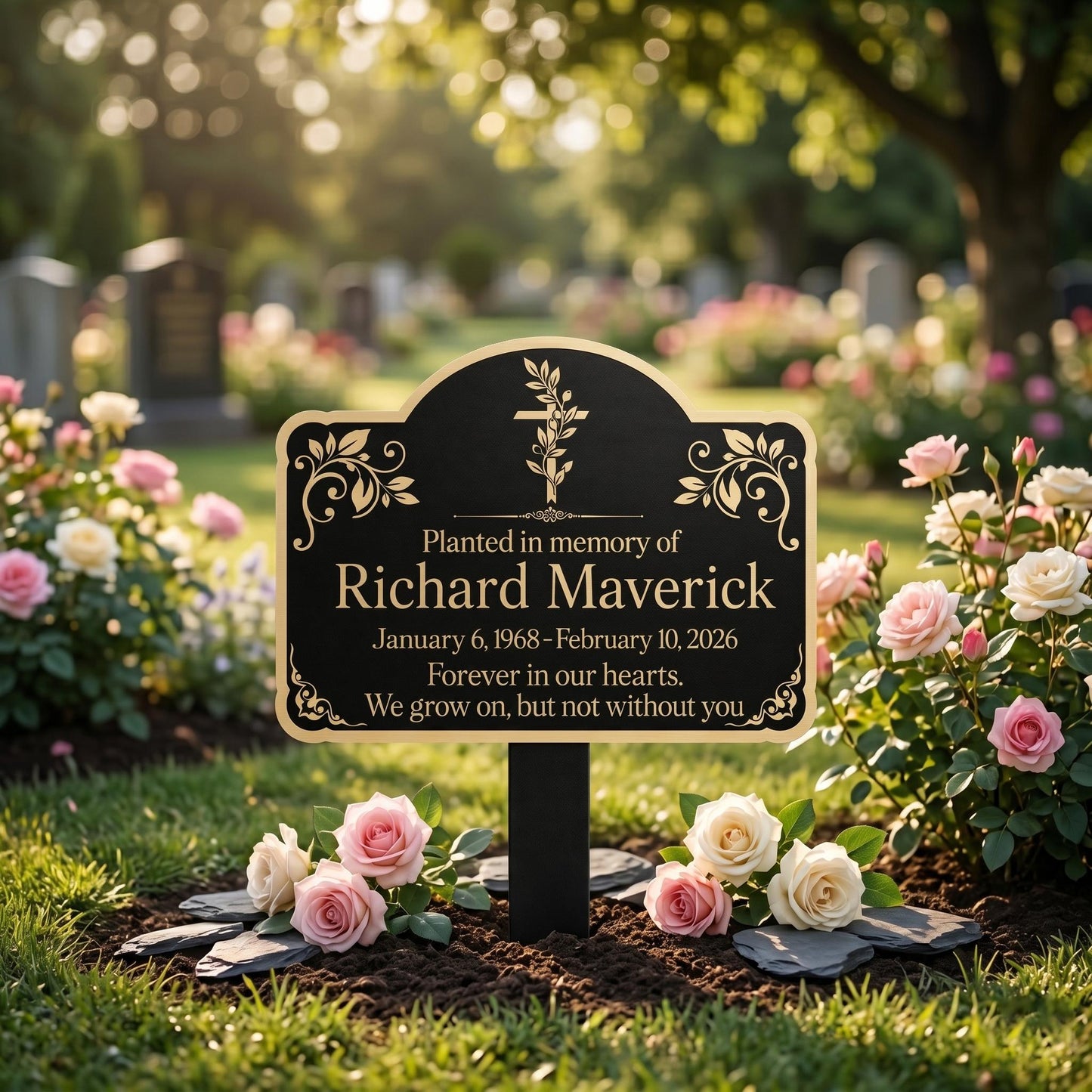 Custom Cross Memorial Metal Stake: Custom Grave Marker with Name And Date, Sympathy Gift