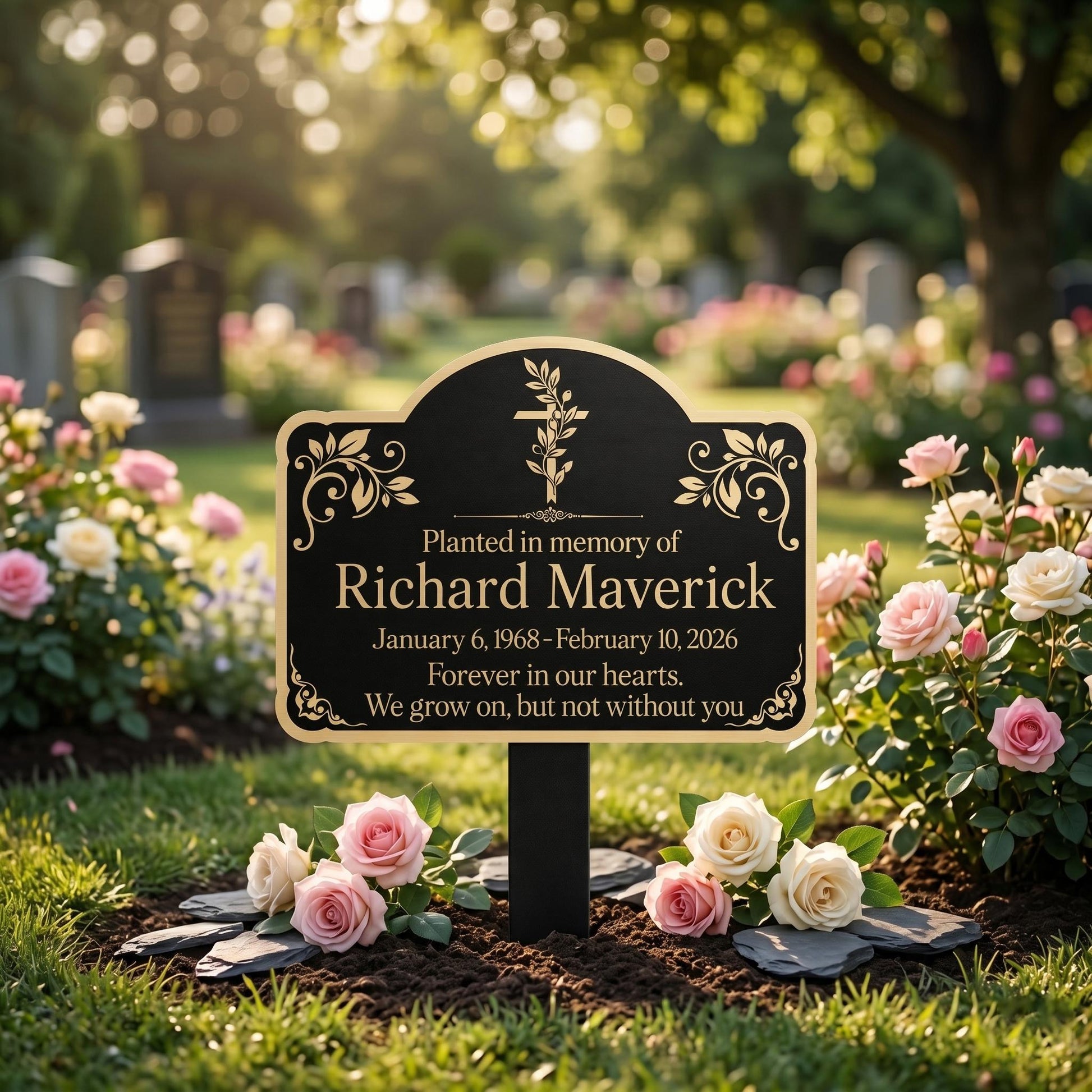 Custom Cross Memorial Metal Stake: Custom Grave Marker with Name And Date, Sympathy Gift