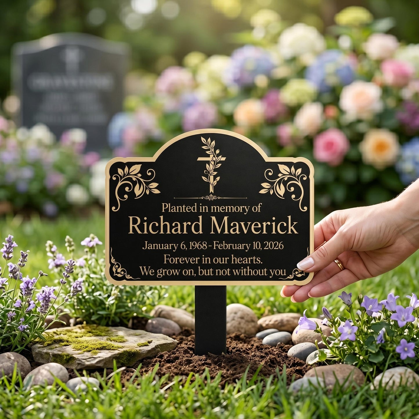 Custom Cross Memorial Metal Stake: Custom Grave Marker with Name And Date, Sympathy Gift
