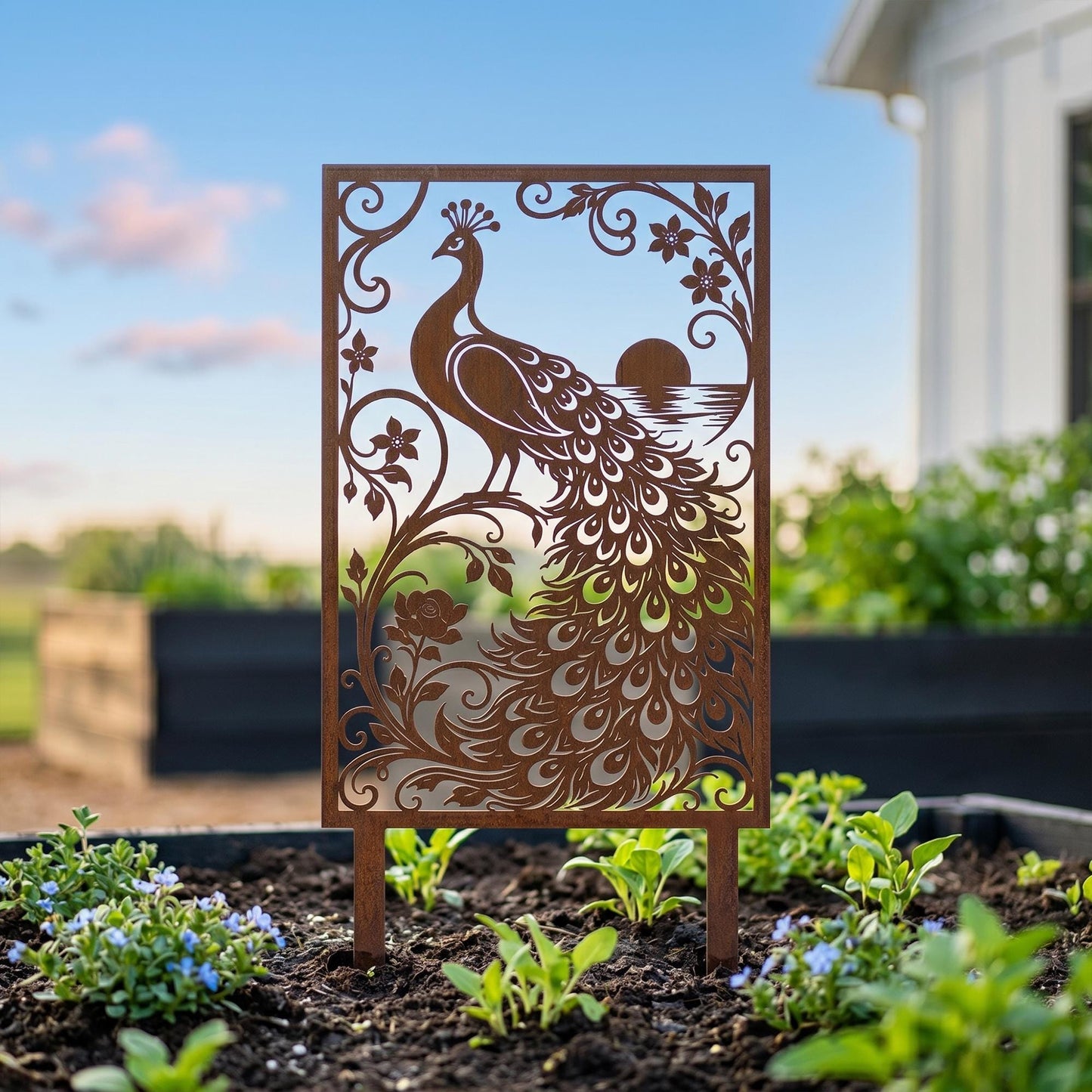 Metal Bird Garden Decoration, Peacock Yard Stake for Flower Bed, Outdoor Metal Art Panel, Decorative Garden Border Sign
