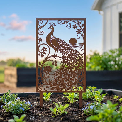 Metal Bird Garden Decoration, Peacock Yard Stake for Flower Bed, Outdoor Metal Art Panel, Decorative Garden Border Sign
