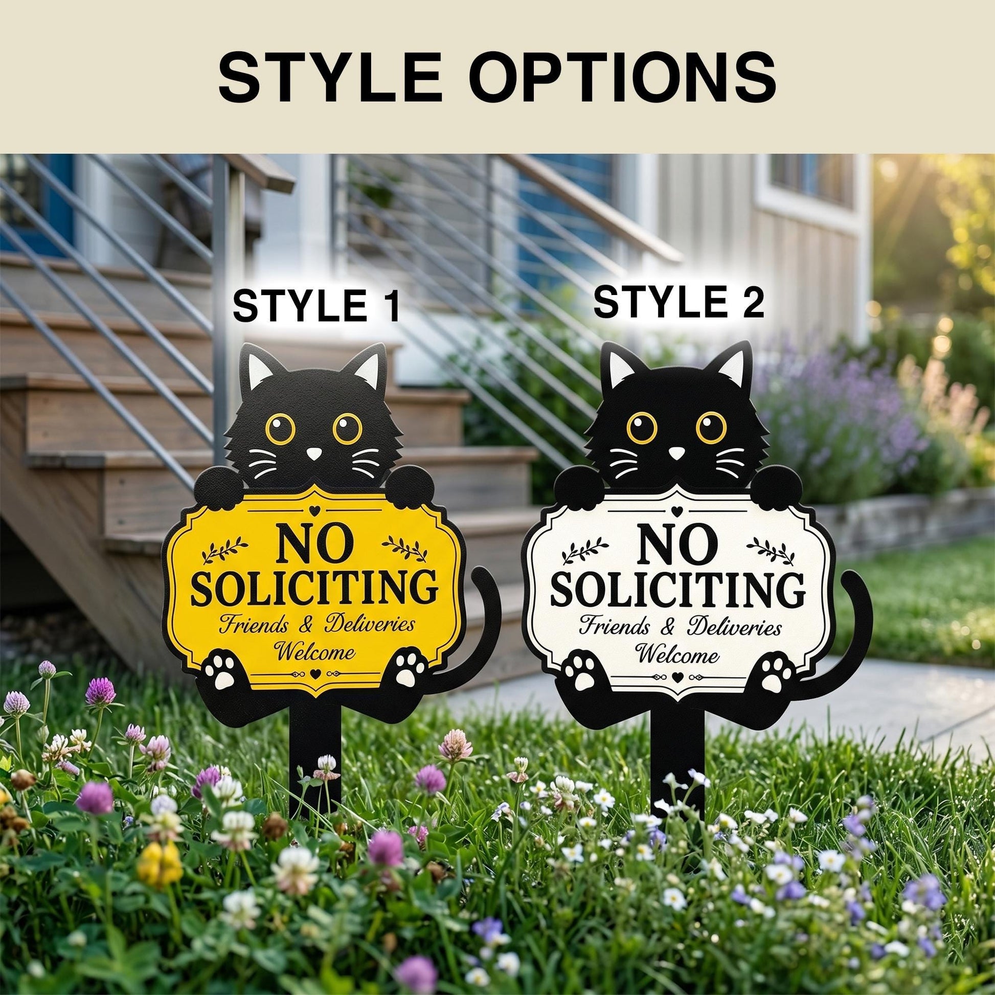 Funny Black Cat No Soliciting Sign, Metal Garden Stake for Cat Lovers, Outdoor Welcome Sign, Decorative Yard Art, Housewarming Gift