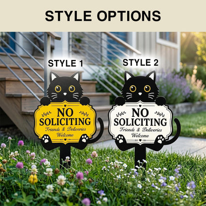 Funny Black Cat No Soliciting Sign, Metal Garden Stake for Cat Lovers, Outdoor Welcome Sign, Decorative Yard Art, Housewarming Gift