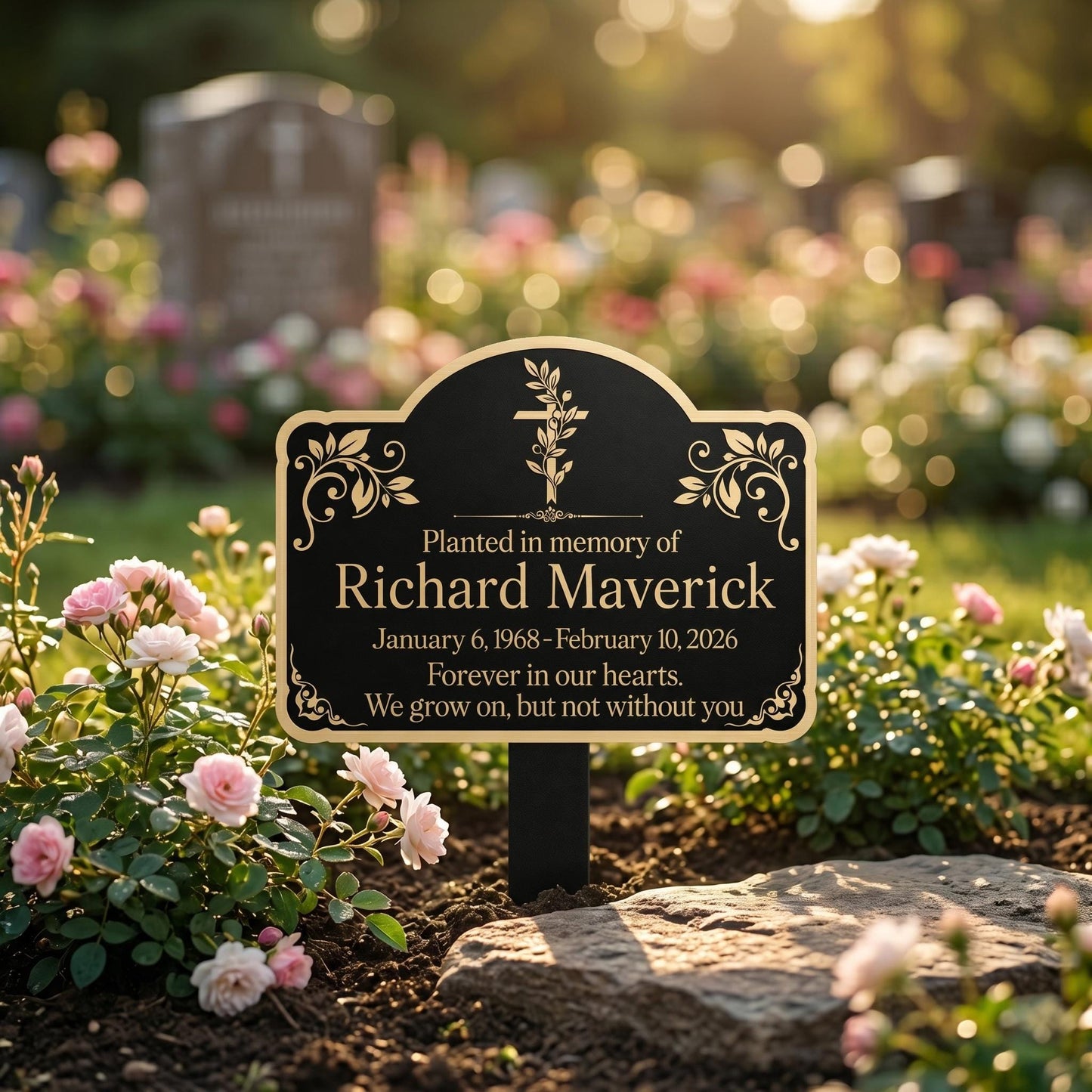 Custom Cross Memorial Metal Stake: Custom Grave Marker with Name And Date, Sympathy Gift