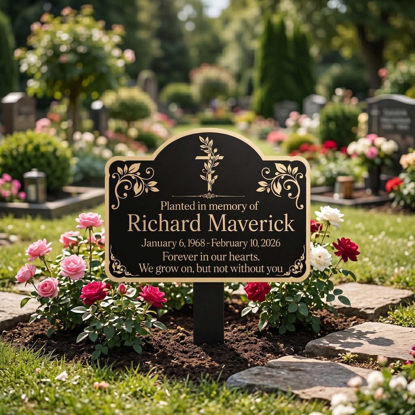 Custom Cross Memorial Metal Stake: Custom Grave Marker with Name And Date, Sympathy Gift