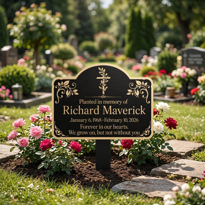 Custom Cross Memorial Metal Stake: Custom Grave Marker with Name And Date, Sympathy Gift