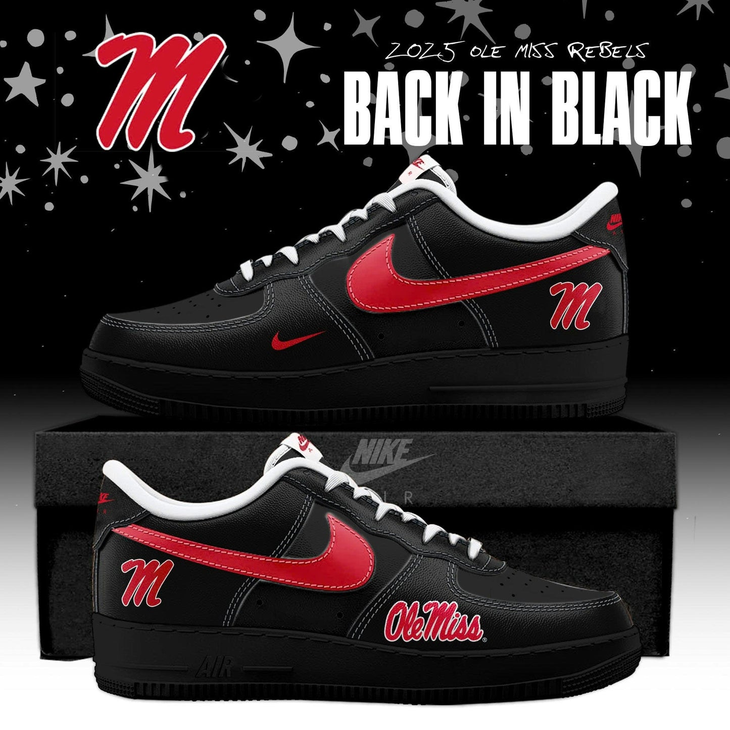 Ole Miss Rebels Back In Black AF1 Sneakers