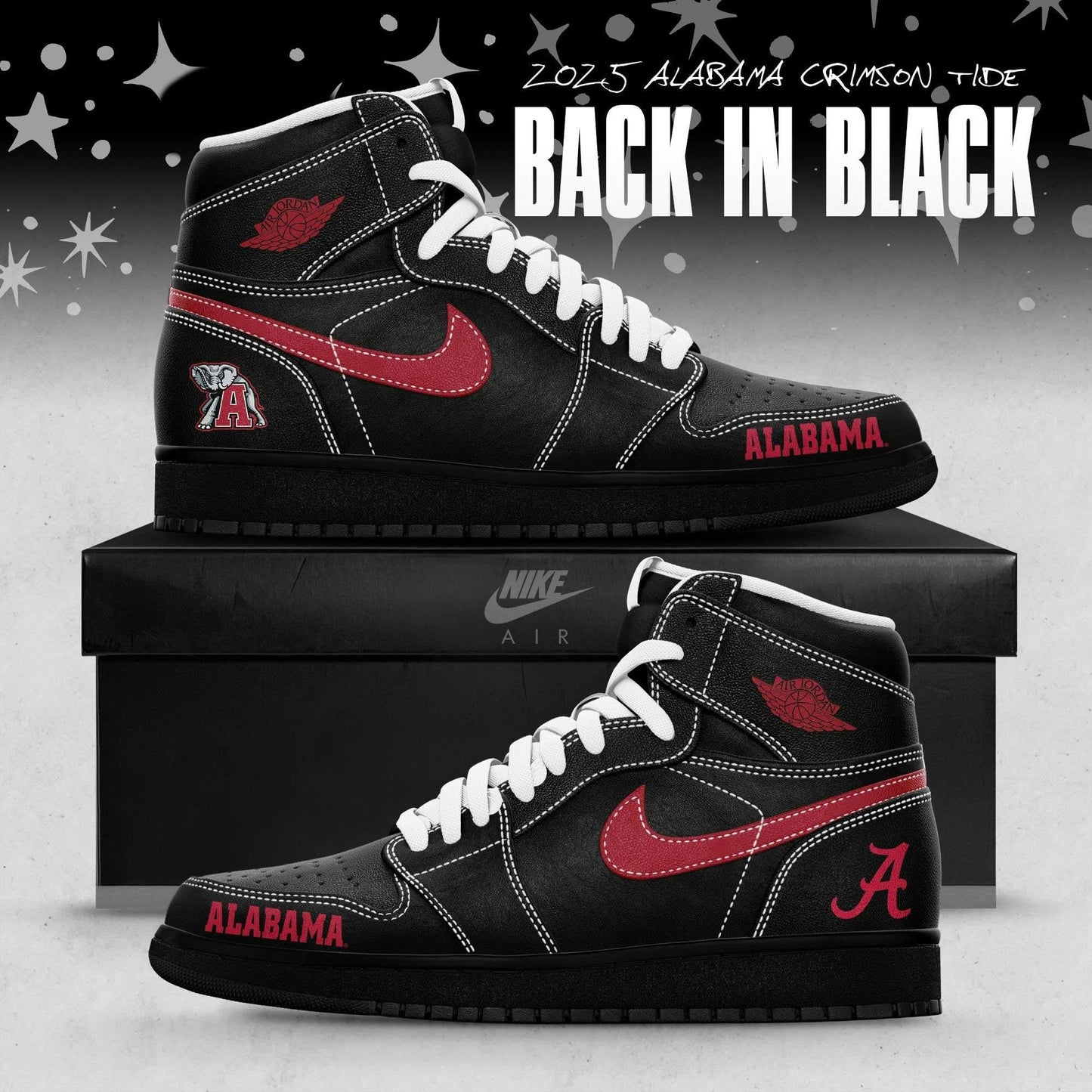 Back In Black Alabama Crimson Tide Special Edition Air Jordan1 Shoes